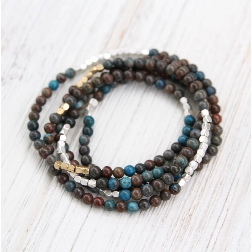 Scout Curated Wears Blue Sky Jasper Stone Wrap Bracelet Necklace 34 Inch Beaded